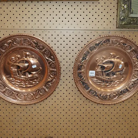 2x pressed copper galleon wall chargers