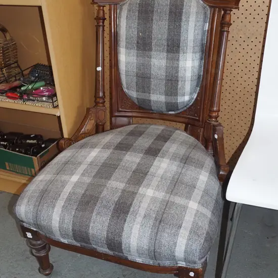 Victorian armchair - reupholstered - some signs borer, treated ?
