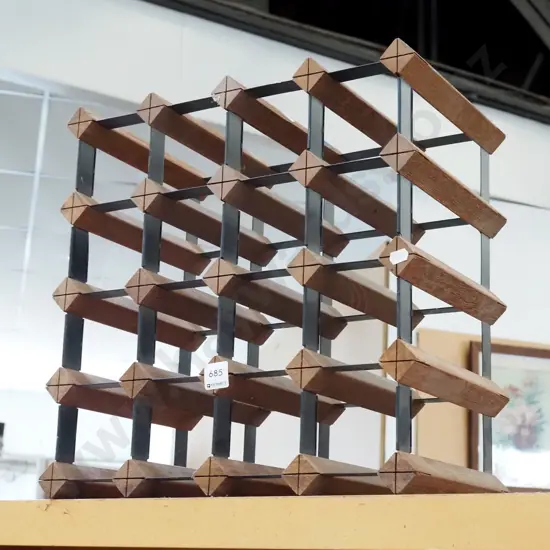 metal and wood wine rack
