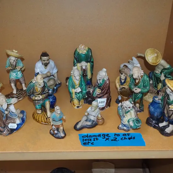 numerous Chinese mud figurines - damage and chips