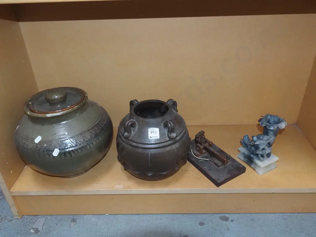 shelf; lidded canister, bowl, alabaster vase etc Image 1++