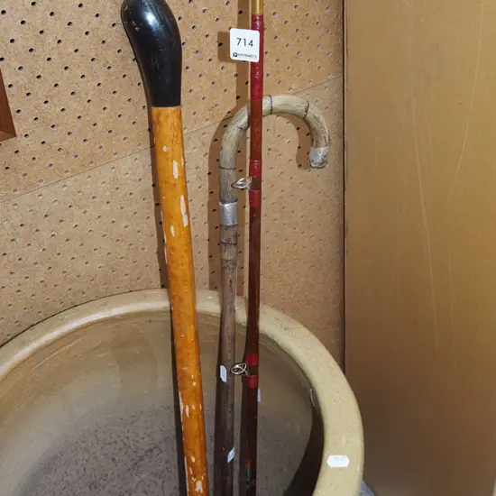 2x walking sticks, fly fishing rod