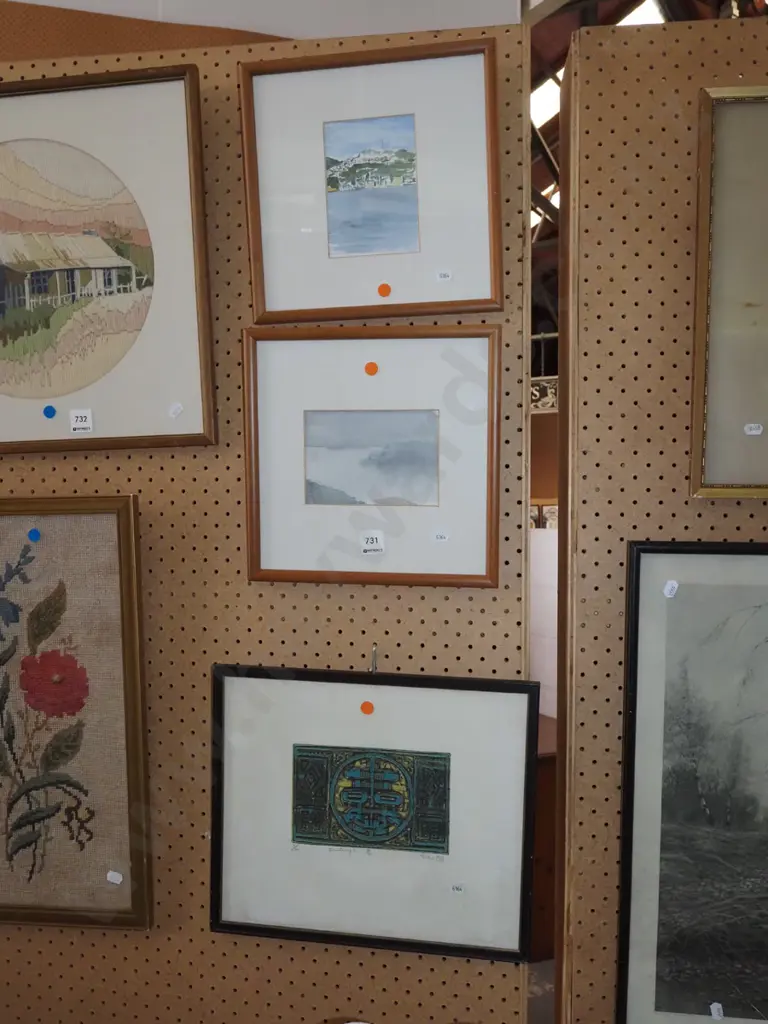 2x framed watercolours, framed print - orange dots Image 1++