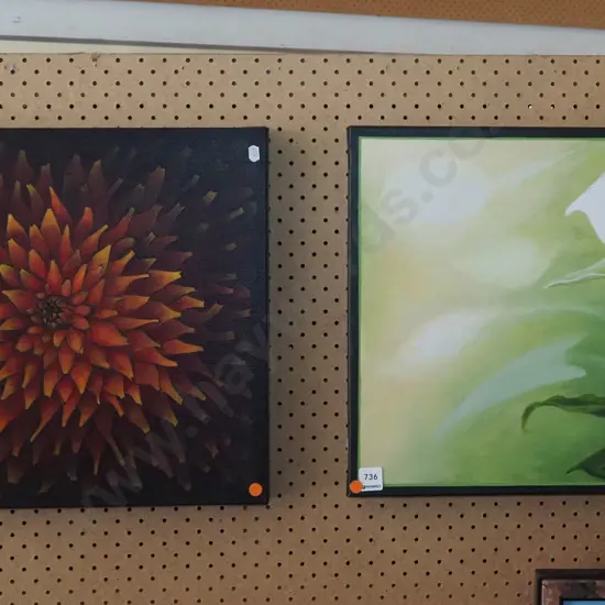 2x acrylics - flowers - orange dots