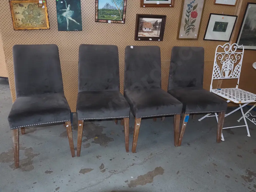 4x modern grey upholstered domed dining chairs Image 1++