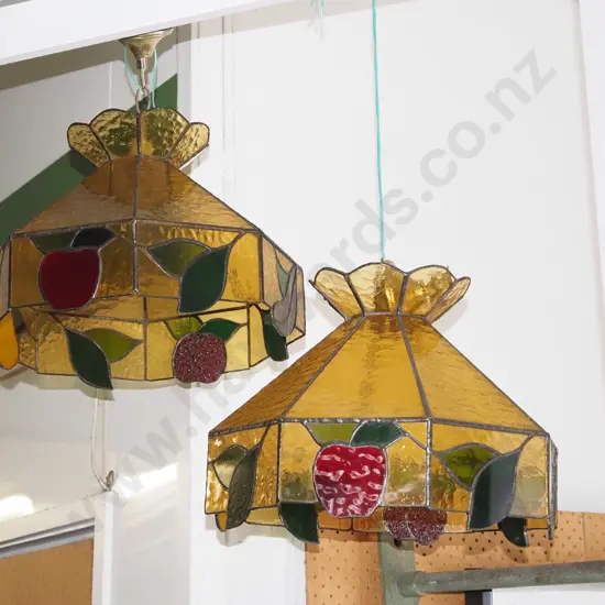 pair of yellow glass leadlight light fittings