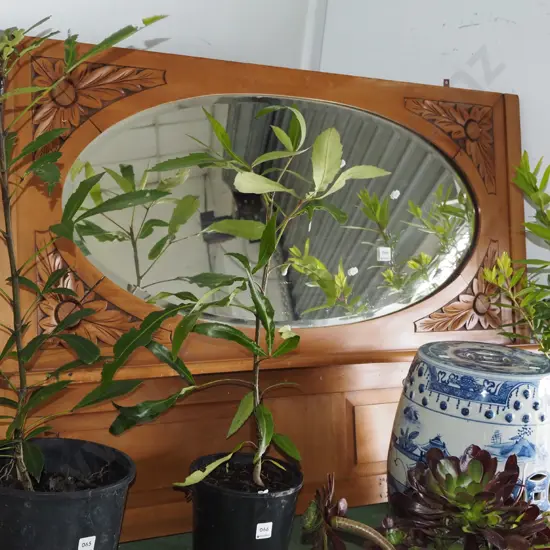 carved section from buffet sideboard  - includes bevelled edge mirror - needs attention H780 W1135