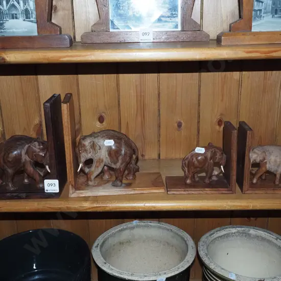 2x carved wooden elephant bookends -  have trunks
