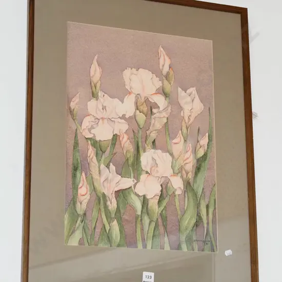 Brenda Shore '81 - framed watercolour - irises
