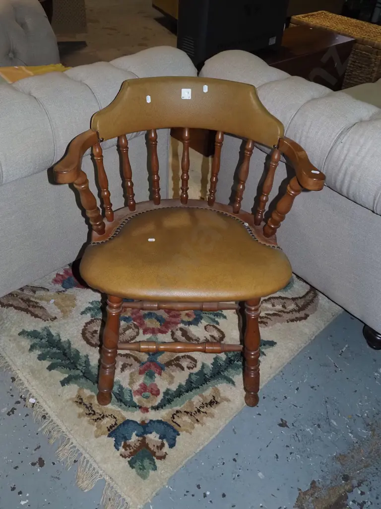 solid wood spindle backed vinyl armchair Image 1++