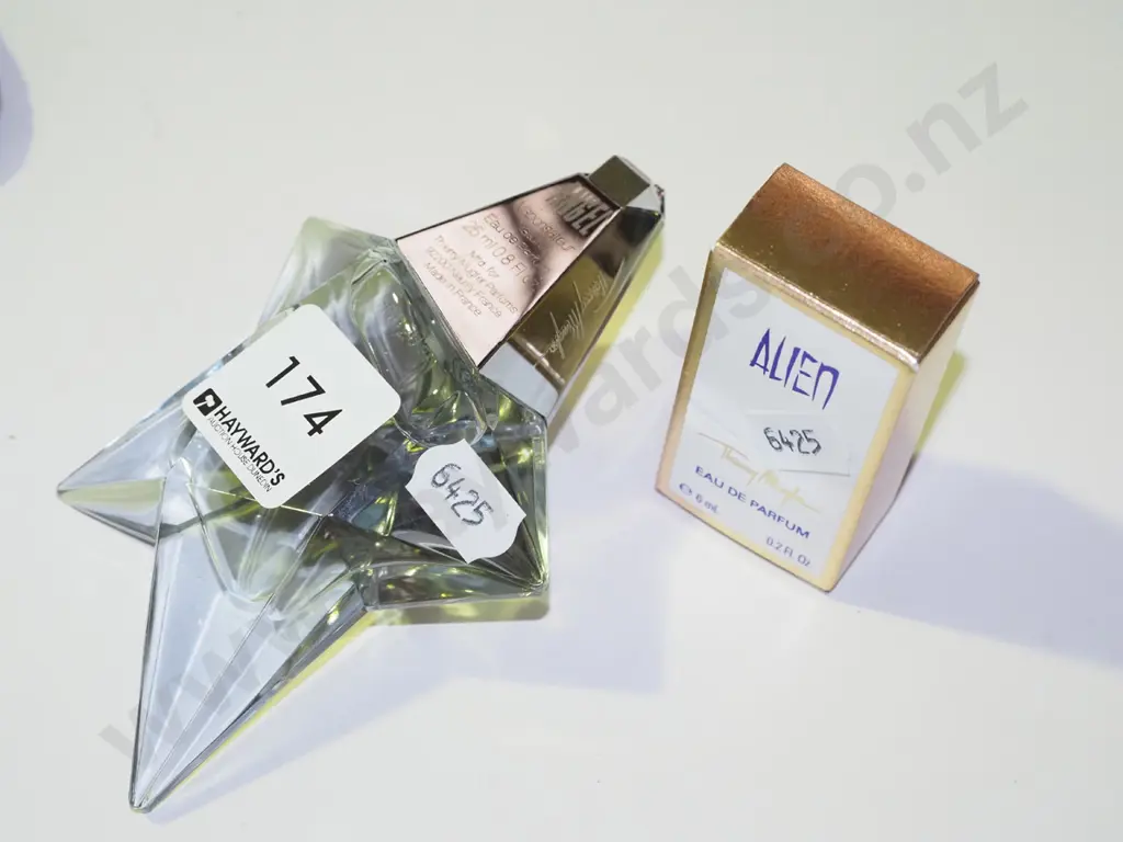 bottle of Angel eau de parume 25ml, boxed Alien eau de parfume 6ml Image 1++