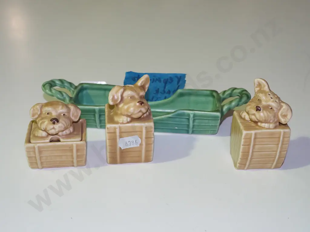 Sylvac dog themed condiment set, repair to back of dish Image 1++