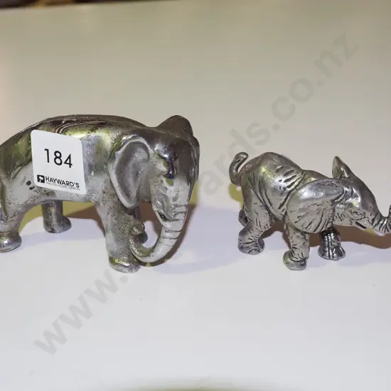 2x cast metal elephant figurines H70