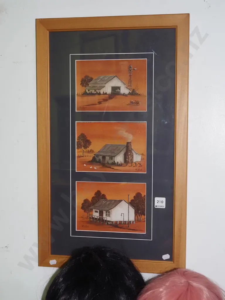 framed oil - tryptic Australian farm buildings Image 1++