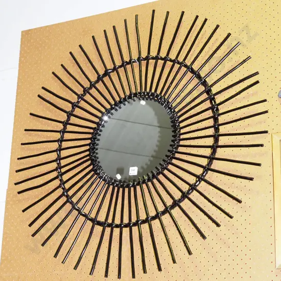 woven plastic & cane sunburst wall mirror, D920