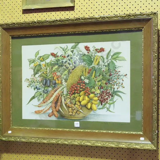 framed vintage still life print -  foxing & damage to frame