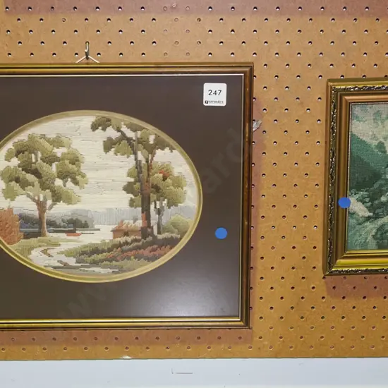 2x framed needleworks (blue dots)