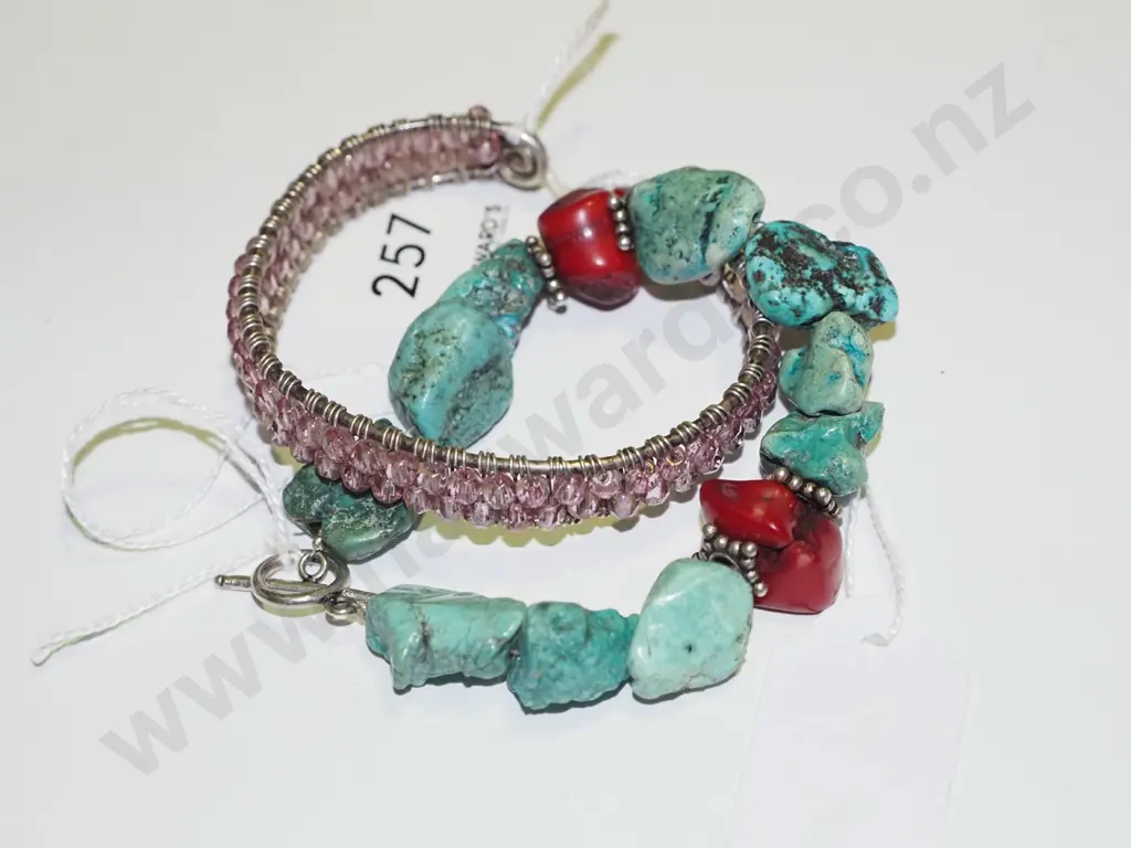 blue & red stone bracelet,  pink & silver bracelet Image 1++