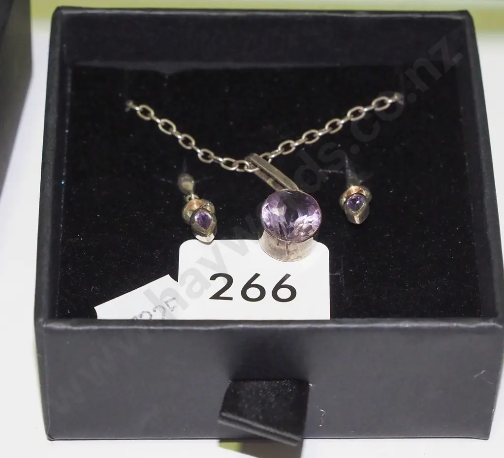 stirling silver & purple stone earring & necklace set Image 1++