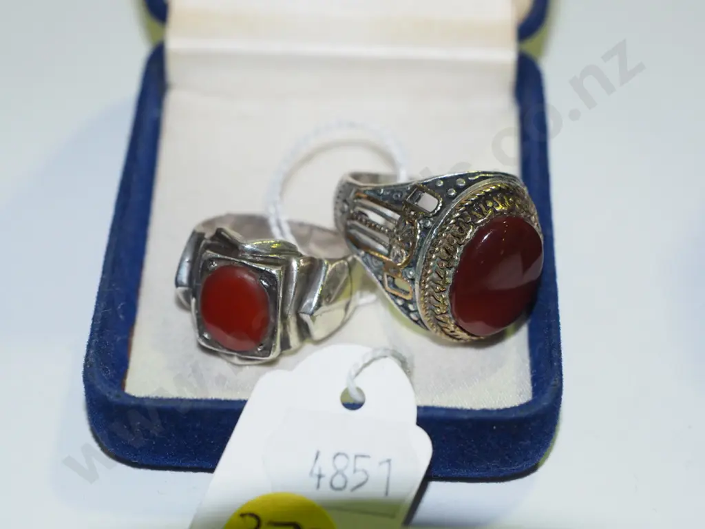 2x Yemen men's stirling silver rings with carnelian agate Image 1++