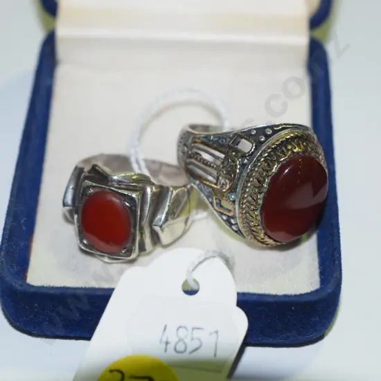 2x Yemen men's stirling silver rings with carnelian agate