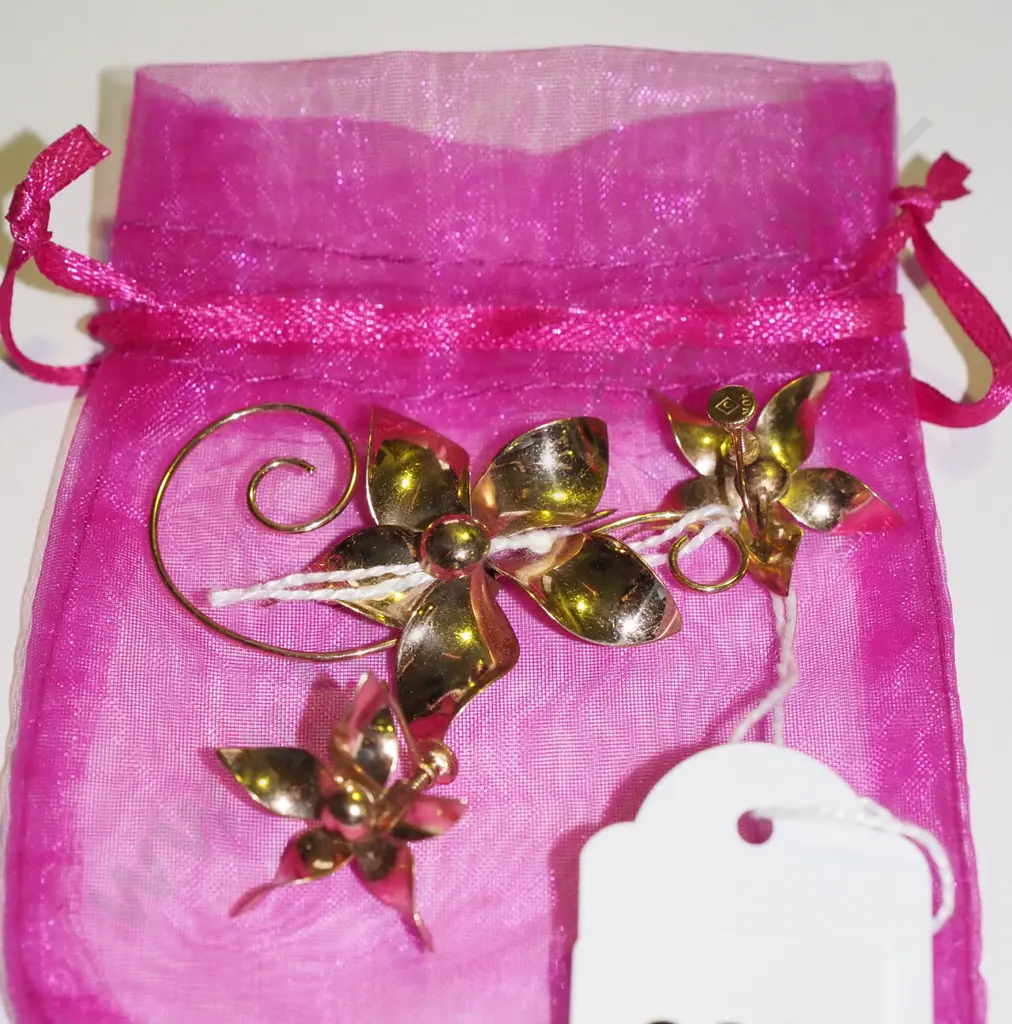 gold plated brooch & clip on earrings Image 1++