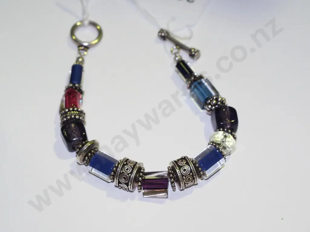 Italian stirling silver & glass beaded bracelet Image 1++