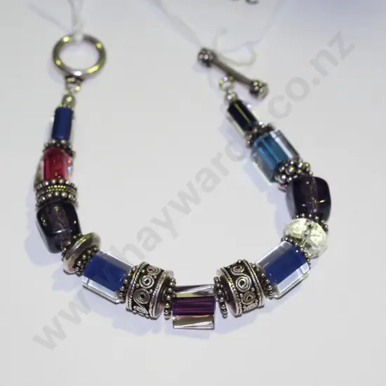 Italian stirling silver & glass beaded bracelet