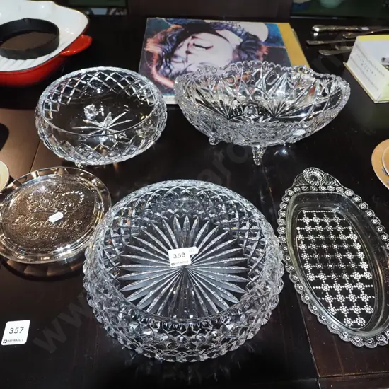 footed crystal bowls, bow, 2x plates