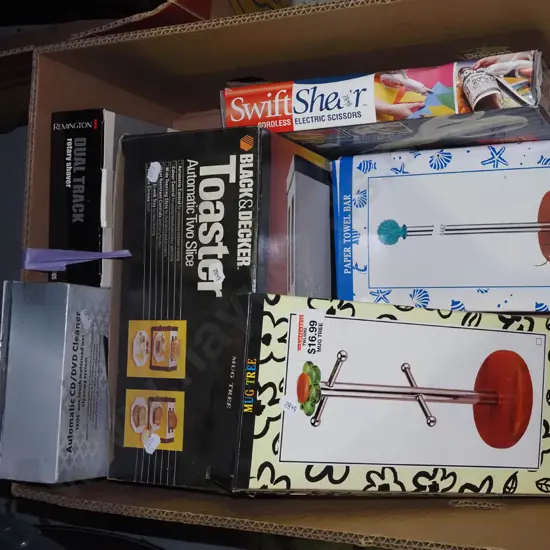 box; toaster, electric scissors etc