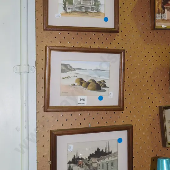 3x Yvonne Benson hand coloured prints - blue dots