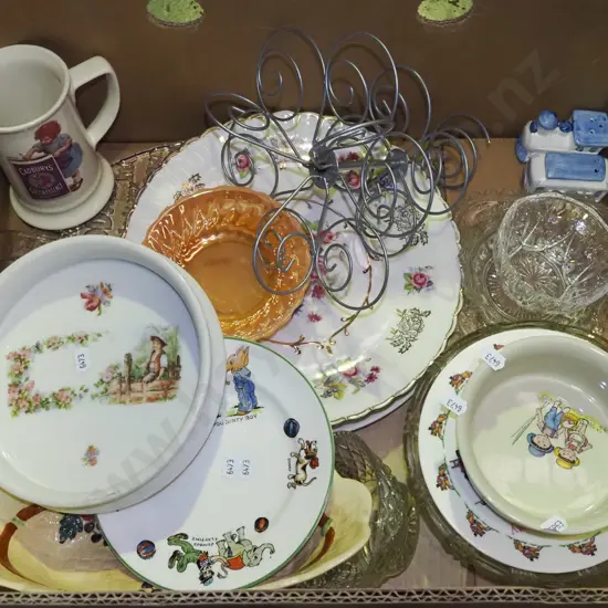 box; plates, bowls, beer mug etc