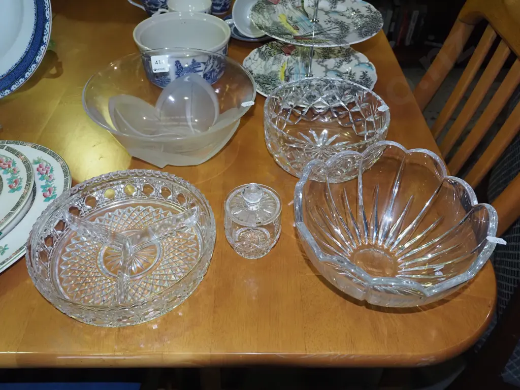 glass and crystal bowls, segmented dish, honey pot Image 1++