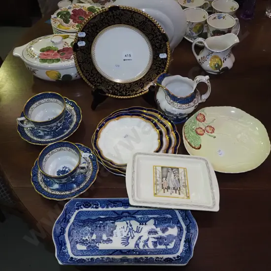willow pattern cups, saucers, sandwich plates, jug etc