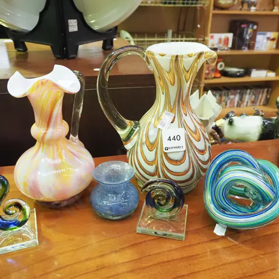 glass jugs, glass ornaments, small glass vase