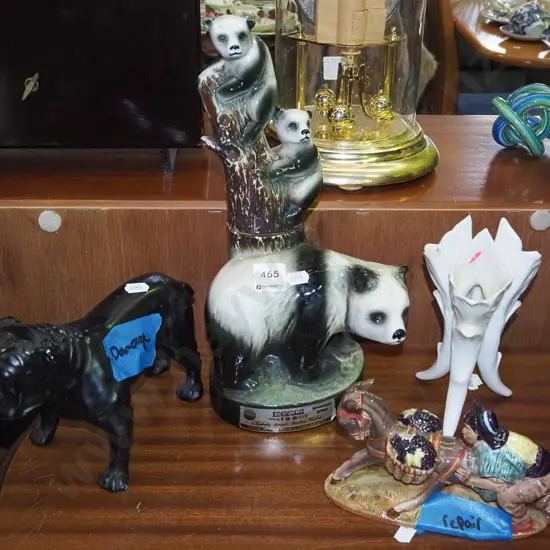 Jim Beam panda decanter - no contents, vase, 2 damaged figurines