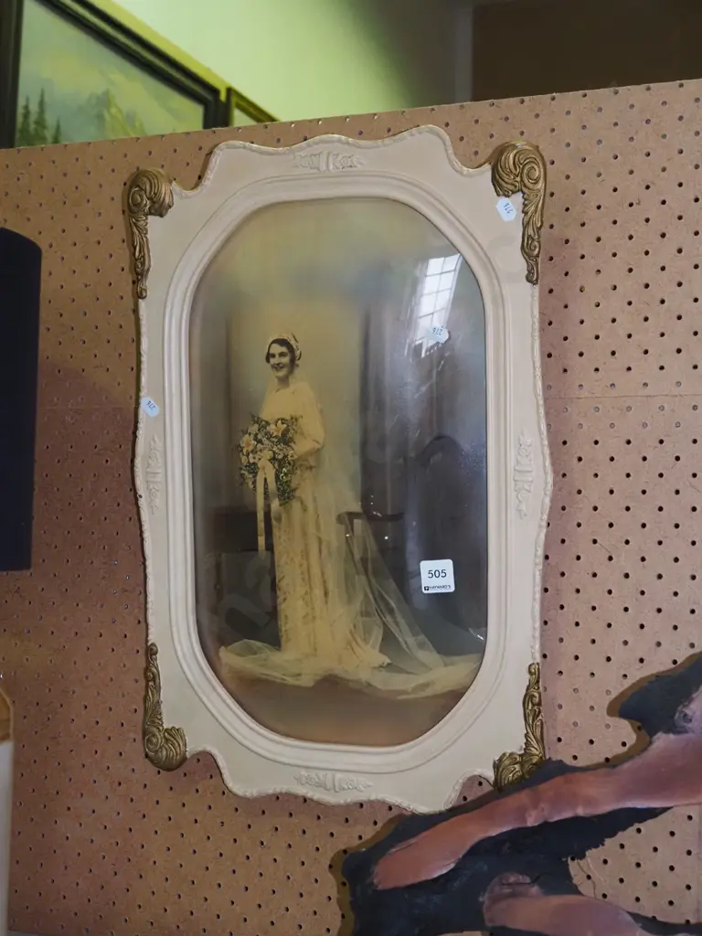 vintage convex glass hand painted wedding portrait Image 1++
