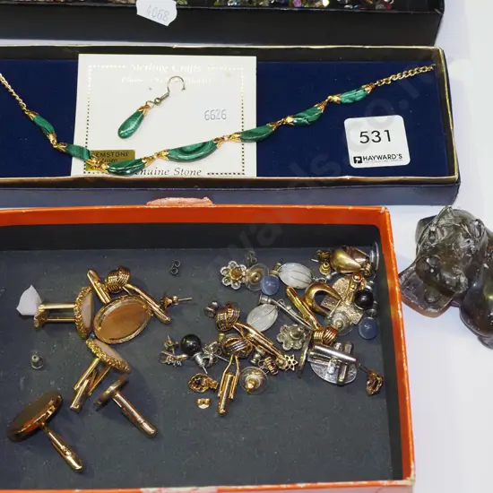 stone necklace, 1x earring, box of cufflinks etc