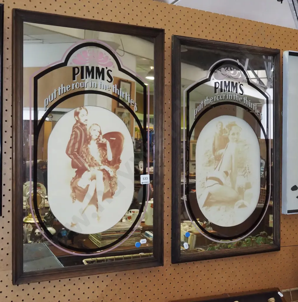 2x mirror framed Pimms advertising prints- fading - blue dots Image 1++