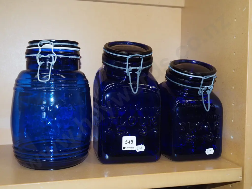 blue glass storage jars Image 1++