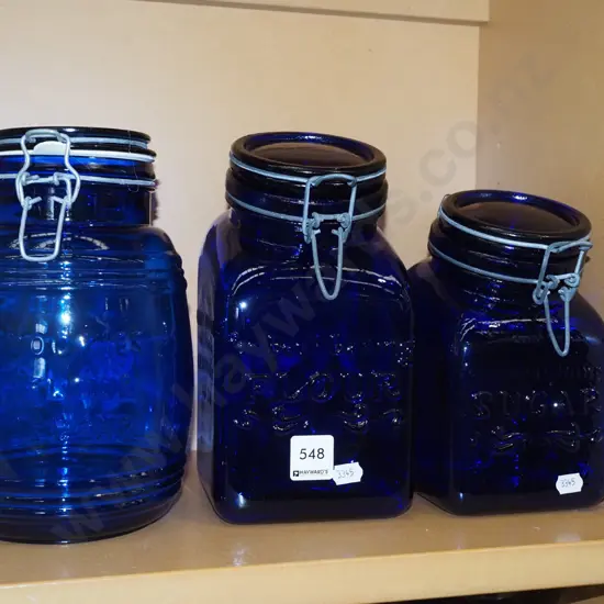 blue glass storage jars