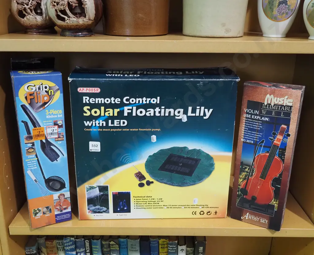 remote control solar power floating lily fountain pump, model violin, kitchen tool Image 1++