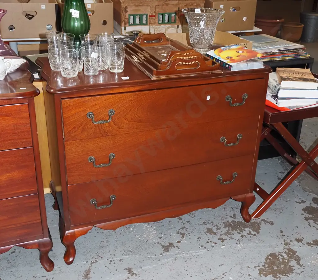 mahogany cab leg 3 drawer lowboy H745 W860 D410 Image 1++