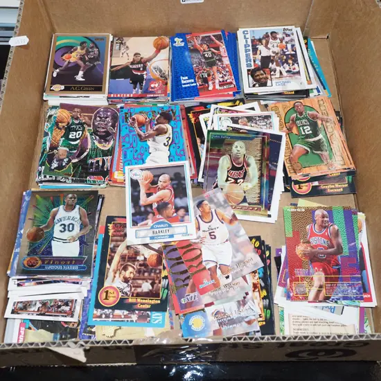 box of basketball collector cards