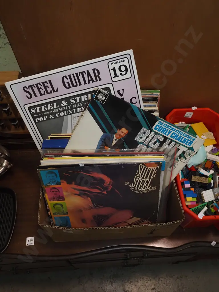 box of LPs; Solid Gold Hits, Rowan Atkinson, Nat King Cole etc Image 1++