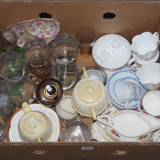 box; glass ware, cups, bowls etc