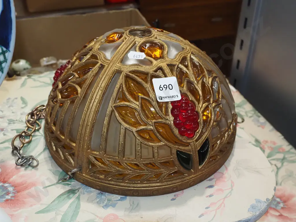 reproduction metal and coloured glass light fitting Image 1++