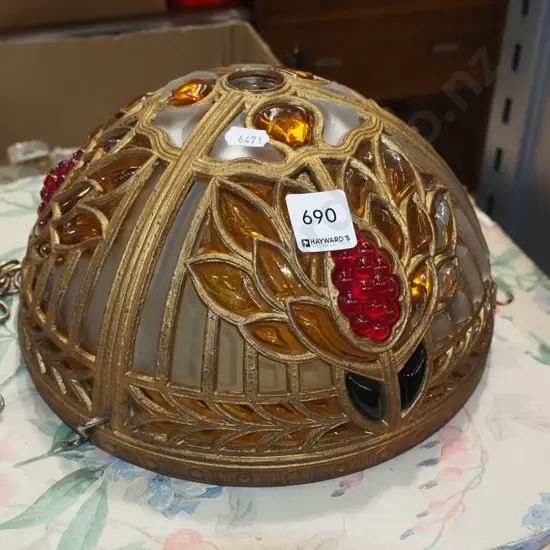 reproduction metal and coloured glass light fitting