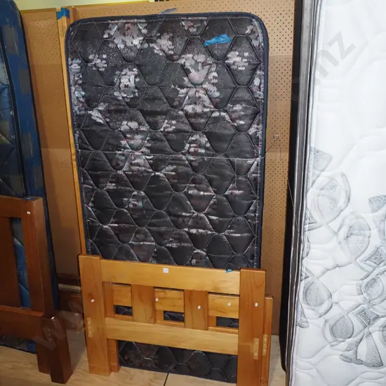 single slat bed base, mattress and headboard