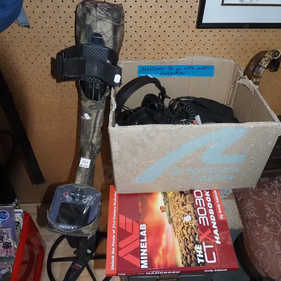 Mine Lab CTX3030 metal detector with book, knee pads and other accessories